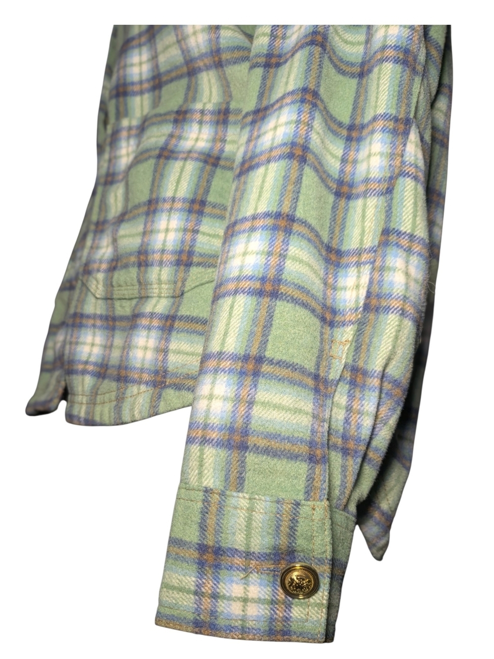 American Eagle Plaid Wool Blend Shacket Gold Crest Button Flannel Coat M - Picture 7 of 9